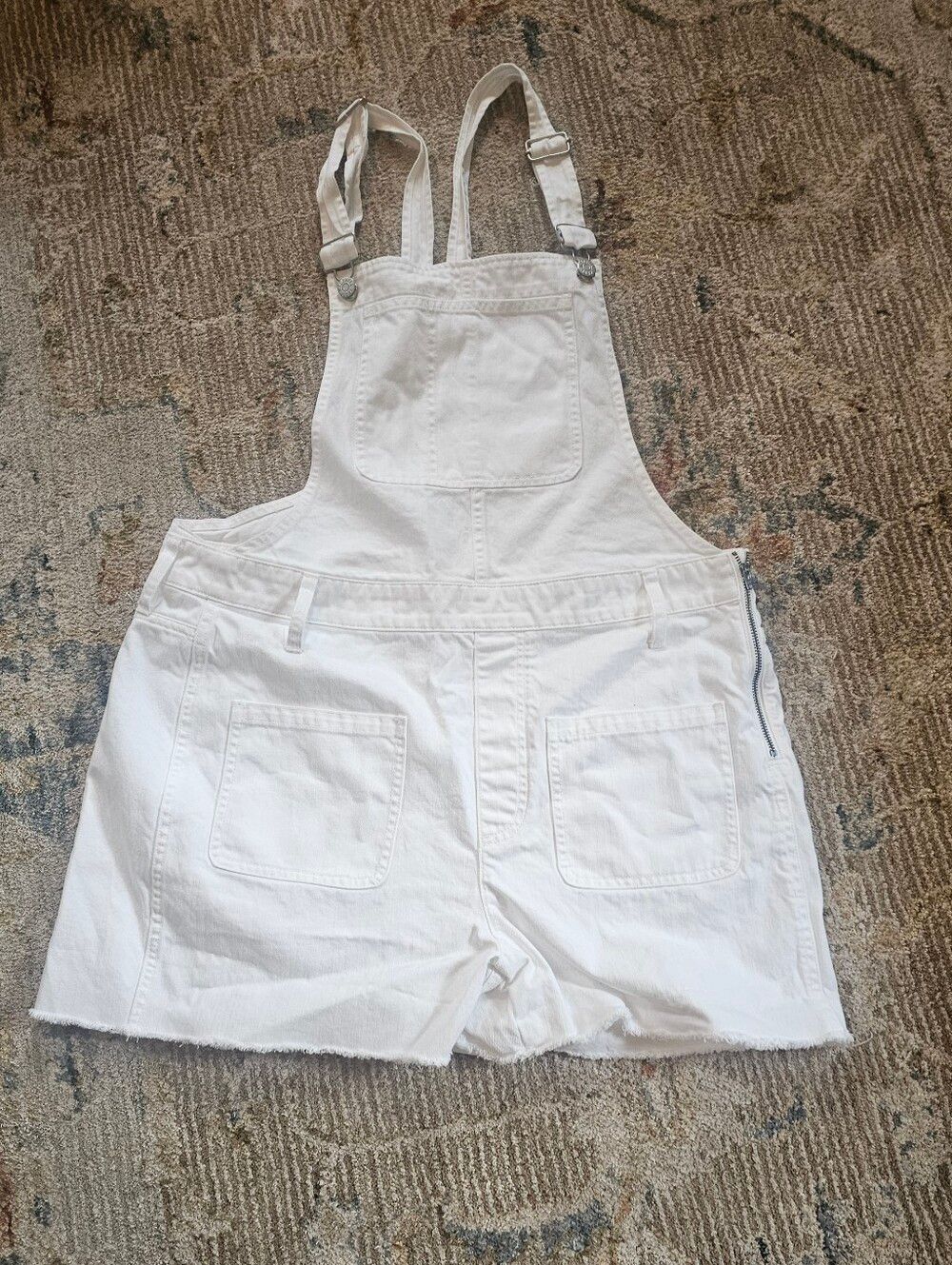 Madewell White Denim Short Overalls Sz Large, Excellent Condition, 3" Inseam